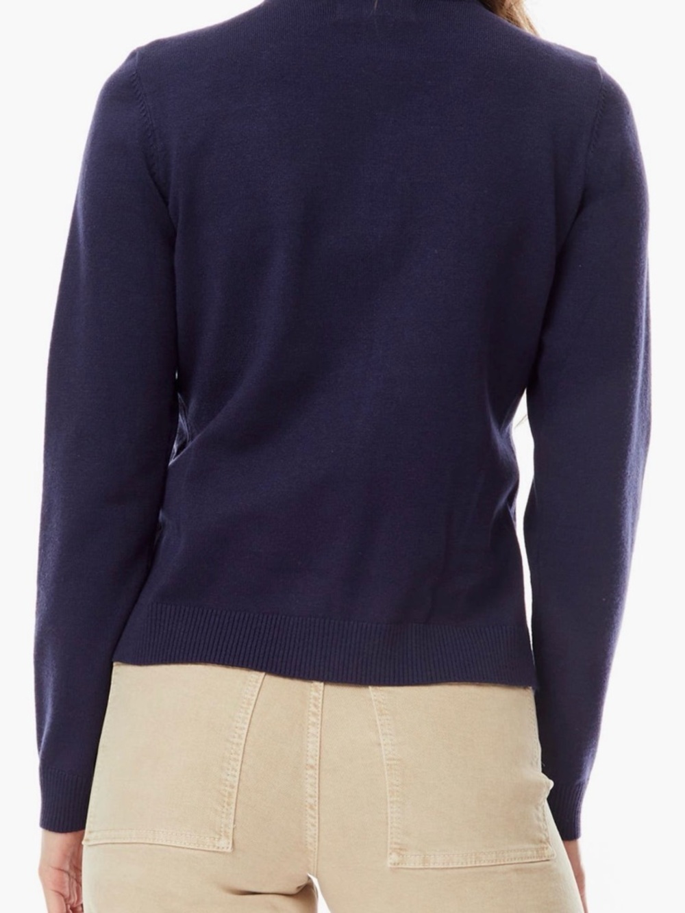 Women's Navy Crewneck Button-Front Sweater with Chest Pockets - Picture 2 of 5